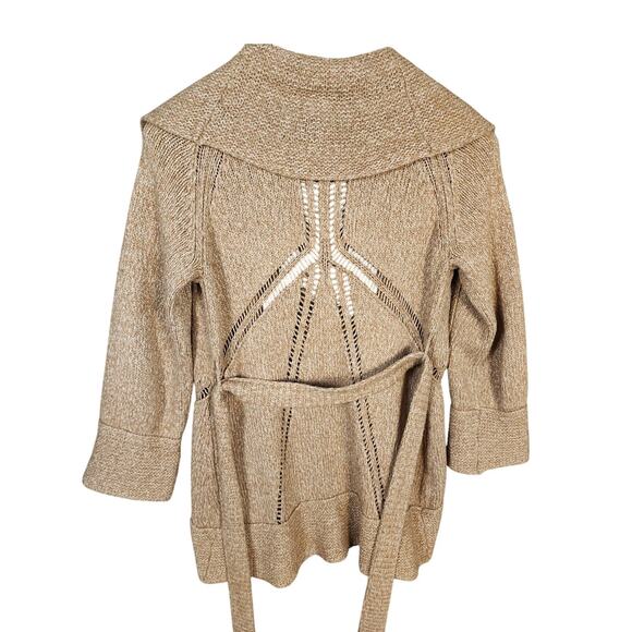 SUNDANCE Belted Tan Cardigan Tunic Sweater Womens Med Boho Hippie - Picture 2 of 11